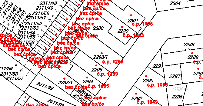 Roudnice nad Labem 1258 na parcele st. 2298/1 v KÚ Roudnice nad Labem, Katastrální mapa