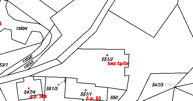 Košťálov 53 na parcele st. 551/1 v KÚ Košťálov, Katastrální mapa