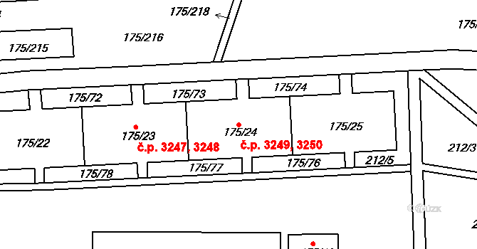 Severní Terasa 3249,3250, Ústí nad Labem na parcele st. 175/24 v KÚ Dobětice, Katastrální mapa