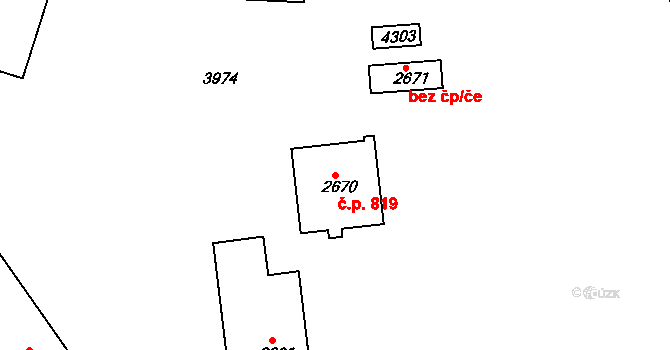 Žichlínské Předměstí 819, Lanškroun na parcele st. 2670 v KÚ Lanškroun, Katastrální mapa