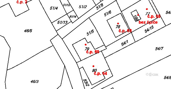 Rašovice 69, Klášterec nad Ohří na parcele st. 79 v KÚ Rašovice u Klášterce nad Ohří, Katastrální mapa