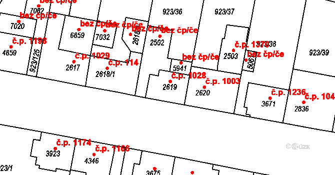 Horka-Domky 1028, Třebíč na parcele st. 2619 v KÚ Třebíč, Katastrální mapa