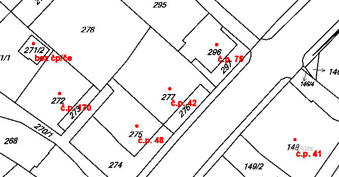 Pudlov 42, Bohumín na parcele st. 277 v KÚ Pudlov, Katastrální mapa