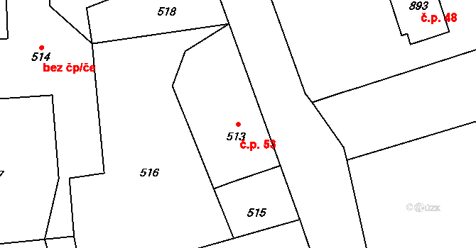 Záblatí 53, Bohumín na parcele st. 513 v KÚ Záblatí u Bohumína, Katastrální mapa