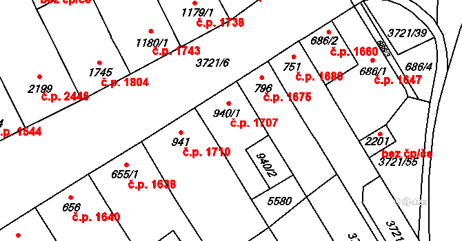 Břeclav 1707 na parcele st. 940/1 v KÚ Břeclav, Katastrální mapa