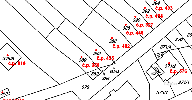 Žebětín 425, Brno na parcele st. 383 v KÚ Žebětín, Katastrální mapa