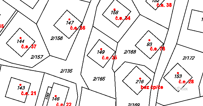 Lhota 35, Mladošovice na parcele st. 149 v KÚ Lhota u Vlachnovic, Katastrální mapa