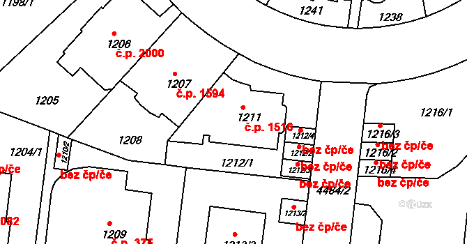 Teplice 1516 na parcele st. 1211 v KÚ Teplice, Katastrální mapa