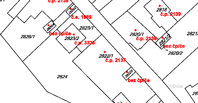 Teplice 2137 na parcele st. 2822/1 v KÚ Teplice, Katastrální mapa