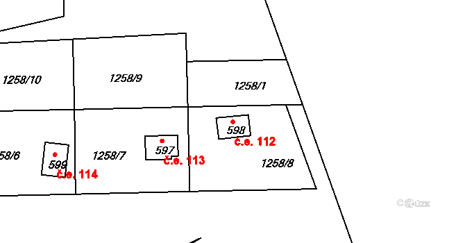 Lubno 112, Frýdlant nad Ostravicí na parcele st. 598 v KÚ Lubno, Katastrální mapa