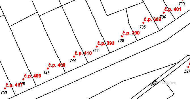 Městec Králové 393 na parcele st. 742 v KÚ Městec Králové, Katastrální mapa