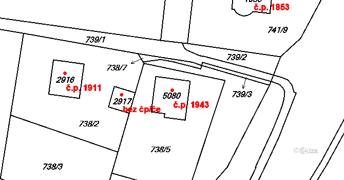 Cheb 1943 na parcele st. 5080 v KÚ Cheb, Katastrální mapa