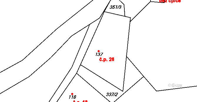 Šindelová 26 na parcele st. 137 v KÚ Šindelová, Katastrální mapa