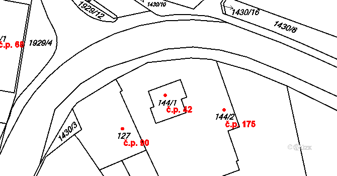 Kunovice 42 na parcele st. 144/1 v KÚ Kunovice, Katastrální mapa