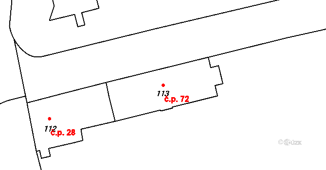 Ruzyně 72, Praha na parcele st. 113 v KÚ Ruzyně, Katastrální mapa