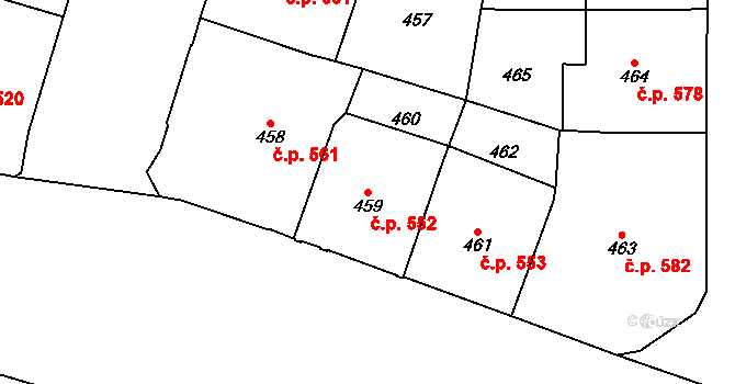 Vršovice 552, Praha na parcele st. 459 v KÚ Vršovice, Katastrální mapa