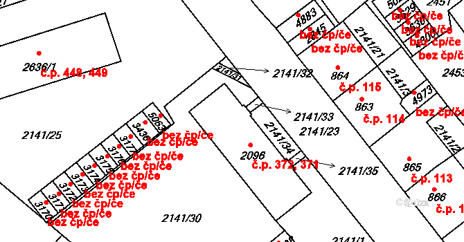 Horní Předměstí 371,372, Trutnov na parcele st. 2096 v KÚ Trutnov, Katastrální mapa
