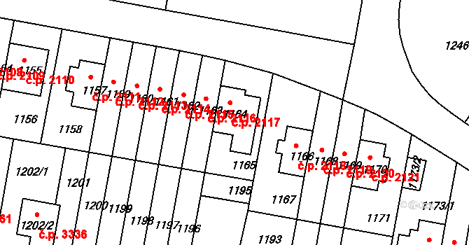 Záběhlice 2117, Praha na parcele st. 1164 v KÚ Záběhlice, Katastrální mapa