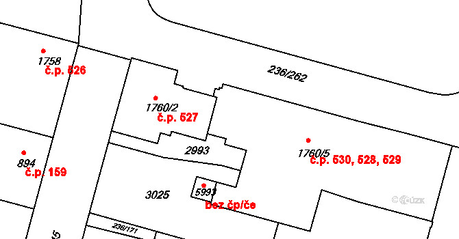 Střední Předměstí 528,529,530, Trutnov na parcele st. 1760/5 v KÚ Trutnov, Katastrální mapa
