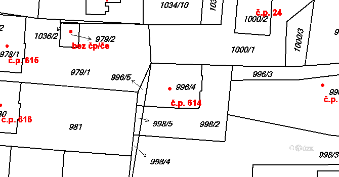 Sedlčany 614 na parcele st. 996/4 v KÚ Sedlčany, Katastrální mapa