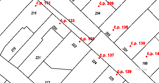 Jevišovka 135 na parcele st. 222 v KÚ Jevišovka, Katastrální mapa