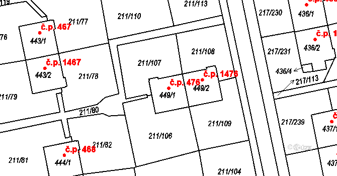 Sezimovo Ústí 476 na parcele st. 449/1 v KÚ Sezimovo Ústí, Katastrální mapa
