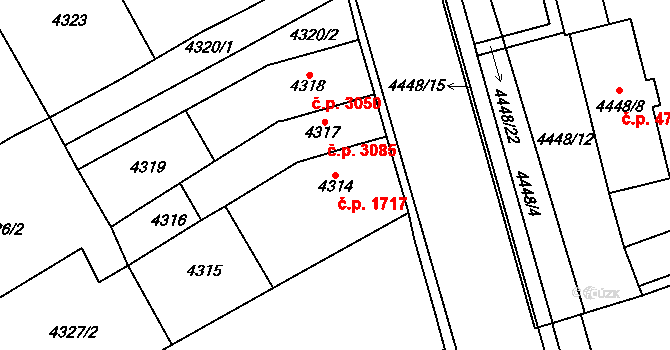 Chomutov 1717 na parcele st. 4314 v KÚ Chomutov I, Katastrální mapa