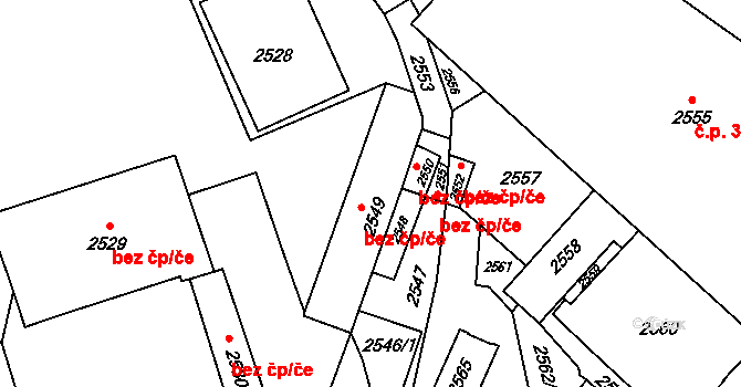 Vsetín 354 na parcele st. 2549 v KÚ Vsetín, Katastrální mapa