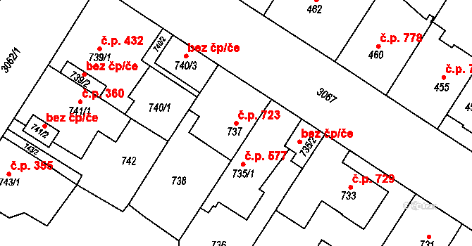 Bolevec 723, Plzeň na parcele st. 737 v KÚ Bolevec, Katastrální mapa