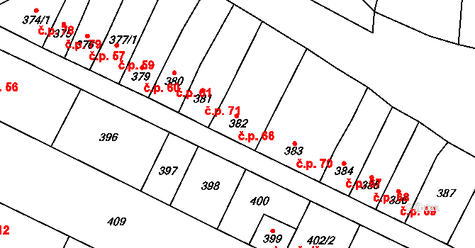 Padochov 66, Oslavany na parcele st. 382 v KÚ Padochov, Katastrální mapa