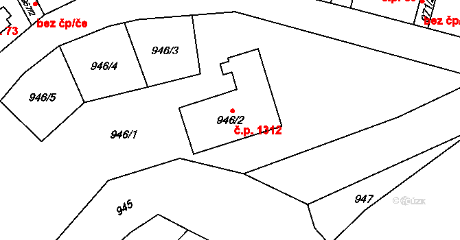 Kyje 1312, Praha na parcele st. 946/2 v KÚ Kyje, Katastrální mapa