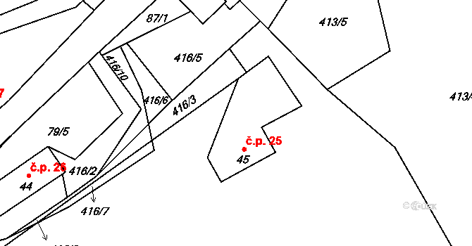 Heřmanov 25 na parcele st. 45 v KÚ Heřmanov, Katastrální mapa