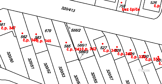 Přední Ptákovice 342, Strakonice na parcele st. 566/1 v KÚ Přední Ptákovice, Katastrální mapa