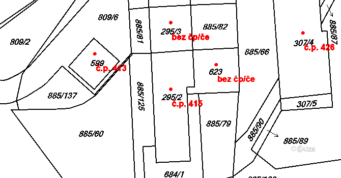 Lhenice 415 na parcele st. 295/2 v KÚ Lhenice, Katastrální mapa