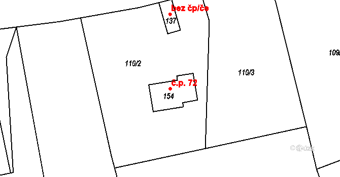 Heřmanice u Oder 72 na parcele st. 154 v KÚ Heřmanice u Oder, Katastrální mapa