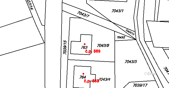 Dambořice 569 na parcele st. 763 v KÚ Dambořice, Katastrální mapa