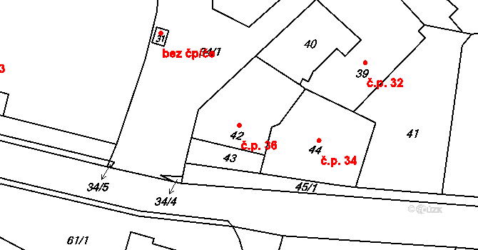 Štěpkov 36 na parcele st. 42 v KÚ Štěpkov, Katastrální mapa