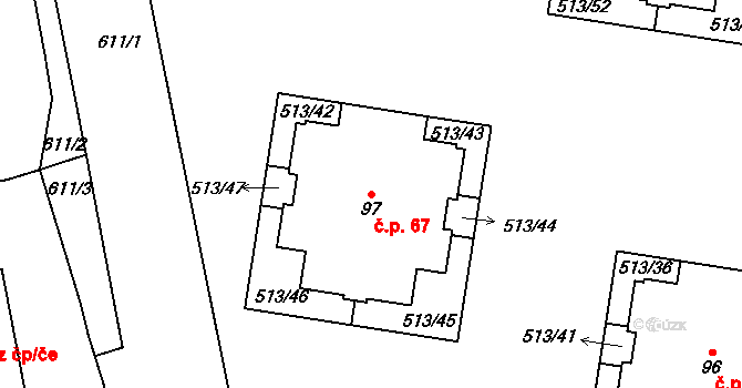 Kozinec 67, Holubice na parcele st. 97 v KÚ Kozinec, Katastrální mapa