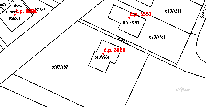 Frýdek 3626, Frýdek-Místek na parcele st. 6107/204 v KÚ Frýdek, Katastrální mapa