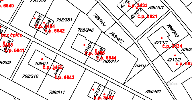 Zlín 6844 na parcele st. 4095/2 v KÚ Zlín, Katastrální mapa