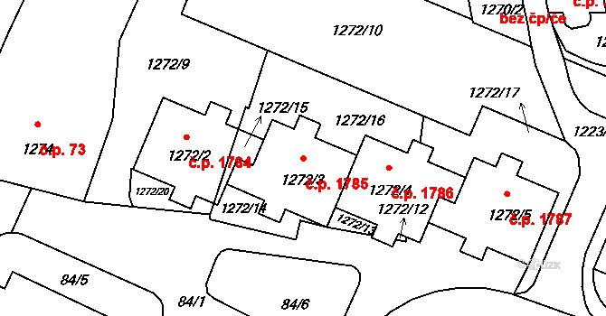 Benešov 1785 na parcele st. 1272/3 v KÚ Benešov u Prahy, Katastrální mapa