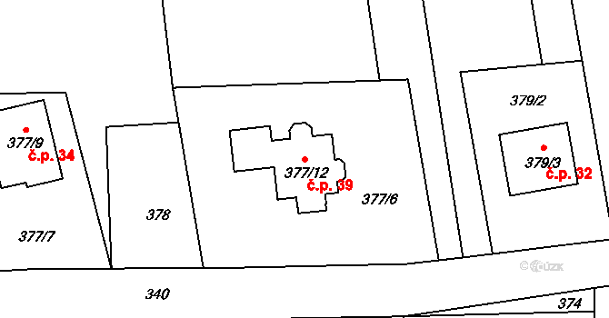 Chlum 39, Zlín na parcele st. 377/12 v KÚ Lhotka u Zlína, Katastrální mapa