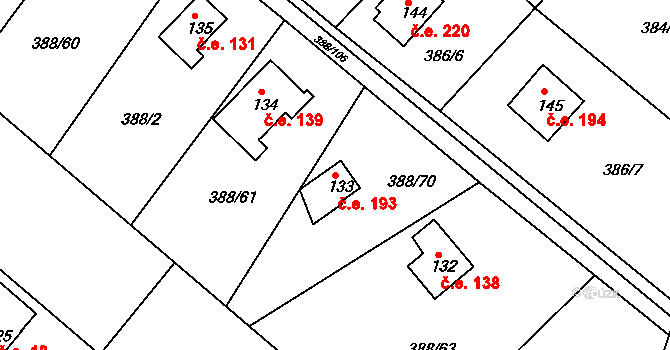 Ústupky 193, Seč na parcele st. 133 v KÚ Proseč u Seče, Katastrální mapa