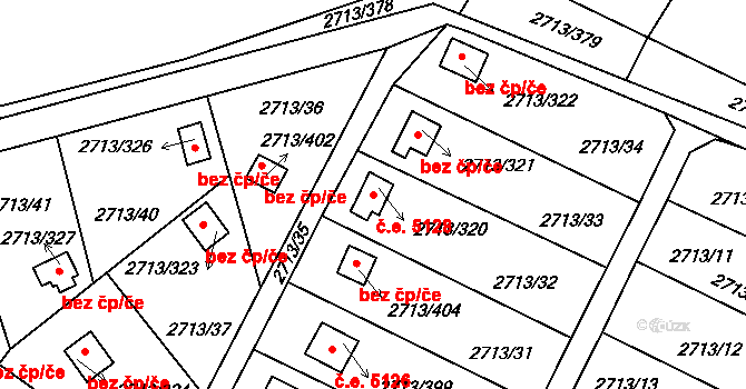 Pelhřimov 5128 na parcele st. 2713/320 v KÚ Pelhřimov, Katastrální mapa
