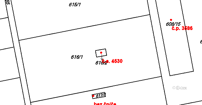 Znojmo 4530 na parcele st. 616/2 v KÚ Znojmo-Louka, Katastrální mapa