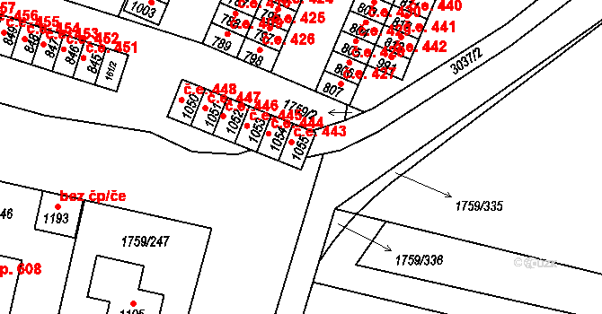 Tovačov I-Město 443, Tovačov na parcele st. 1055 v KÚ Tovačov, Katastrální mapa