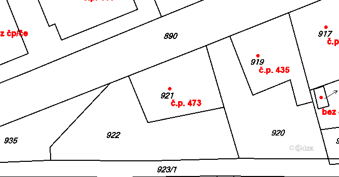 Bystřice nad Pernštejnem 473 na parcele st. 921 v KÚ Bystřice nad Pernštejnem, Katastrální mapa