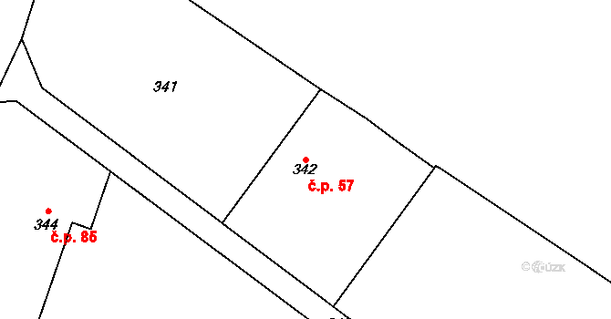 Prosetín 57 na parcele st. 342 v KÚ Prosetín u Bystřice nad Pernštejnem, Katastrální mapa