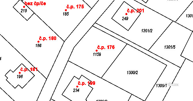 Racková 176 na parcele st. 1159 v KÚ Racková, Katastrální mapa