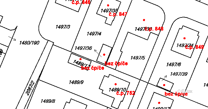 Bechyně 40904229 na parcele st. 1497/36 v KÚ Bechyně, Katastrální mapa
